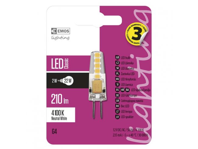 LED žiarovka Classic JC A++ 2W G4 neutrálna biela