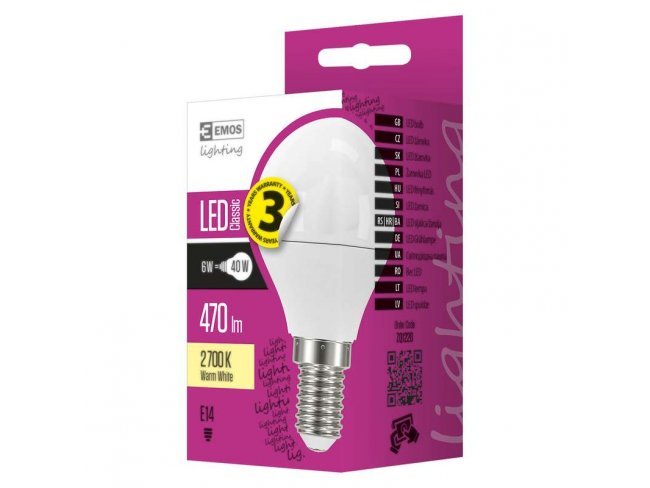 LED žiarovka Classic mini globe 6W E14 teplá biela