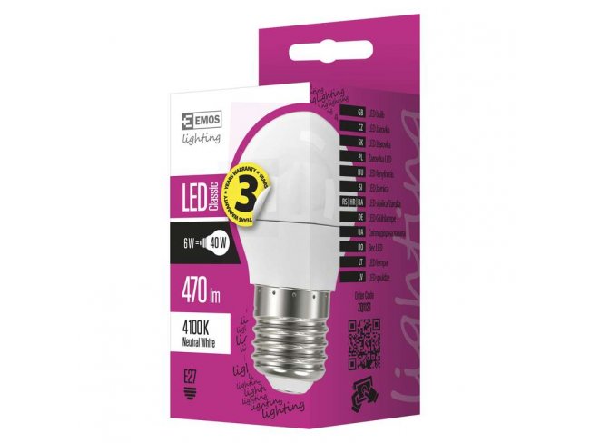 LED žiarovka Classic mini globe 6W E27 neutrálna biela