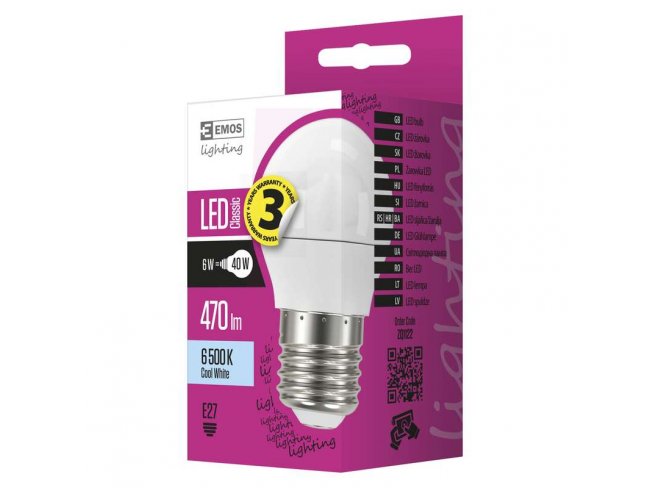 LED žiarovka Classic mini globe 6W E27 studená biela