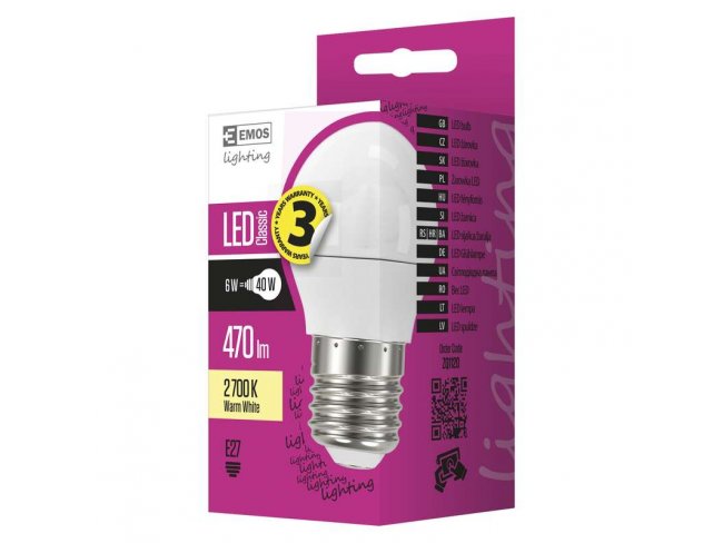 LED žiarovka Classic mini globe 6W E27 teplá biela