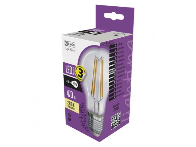 LED žiarovka filament A60 A++ 4W E27 teplá biela