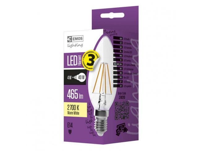 LED žiarovka filament candle 4W E14 teplá biela