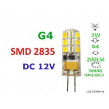 Led žiarovka g4 2w 24smd 2835 teplá biela 200lm 12v dc