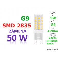 Led žiarovka g9 5w studená biela 33 smd 2835 230v