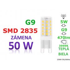 Led žiarovka g9 5w teplá biela 33 smd 2835 230v