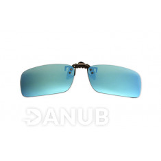 Polarizačný klip na okuliare - zrkadlový modrý - 4,2 cm x 13,8 cm