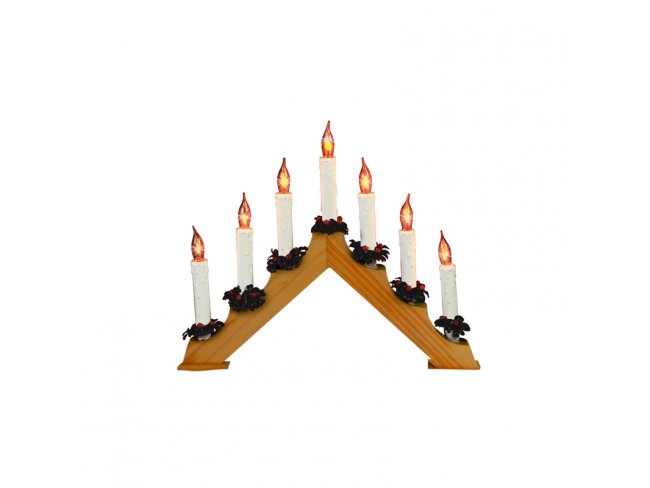 Svietnik pyramída, drevo, 7 žiaroviek tvaru plameňa sviečky, 230V