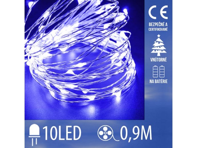 Vianočná led svetelná mikro reťaz na batérie - 10led - 0,9m modrá