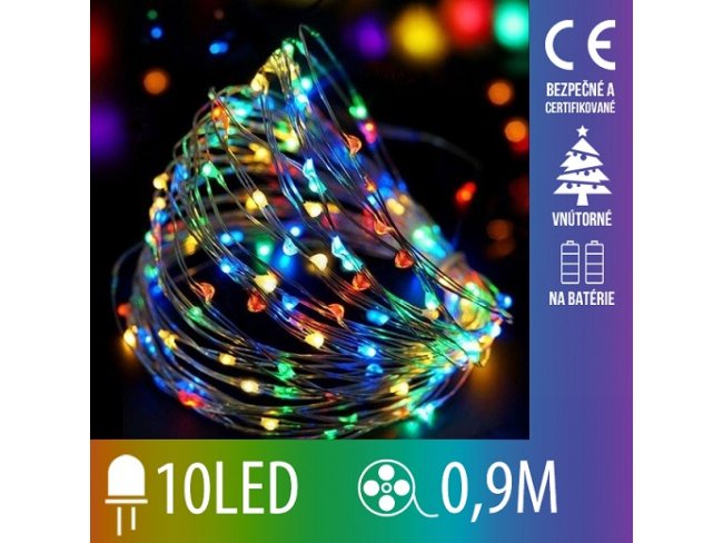 Vianočná led svetelná mikro reťaz na batérie - 10led - 0,9m multicolour