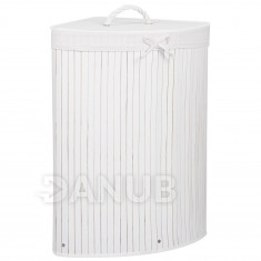 Springos Bambusový kôš na pranie - 80L - rohový - biely
