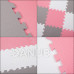 SPRINGOS Penové puzzle štvorce - 95,5x95,5x1cm - biela, sivá, ružová