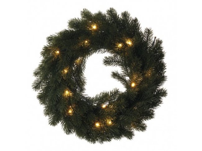 LED vianočný veniec, 40cm, 2× AA, vnútorný, teplá biela