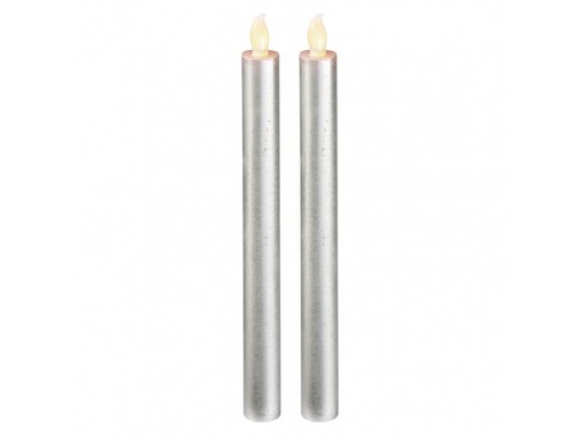 LED sviečky, 25cm, metalické strieb., 2× AAA, jantár.,2 ks