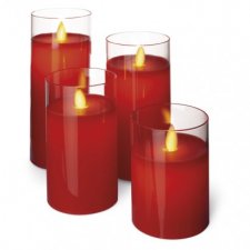 LED sviečky, 5×10/12,5/15/17,5cm, červené, 2× AA, 4 ks