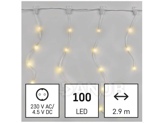 LED vianočný záves – cencúle, 2,9 m, vonkajšia aj vnútorná, teplá biela, programy
