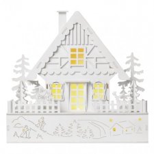 LED vianočný domček, 28cm, 2× AAA, teplá biela, časovač