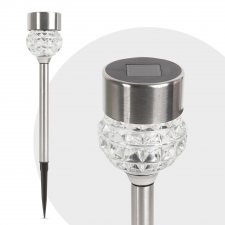 LED solárna lampa - zapichovateľná - leštený kov + sklo - 370 mm