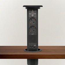 Skrytá predlžovačka so zabudovaným motorom - s bluetooth-om čierna >2 x 250V + 2 x USB + AUX