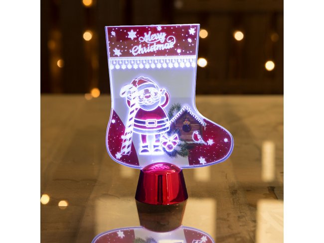 Vianočná LED dekorácia na stôl - lesklý podstavec - čižma - 15 cm
