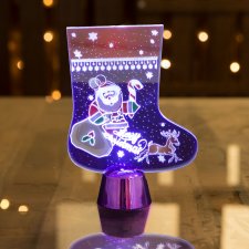 Vianočná LED dekorácia na stôl - lesklý podstavec - čižma - fialová - 15 cm