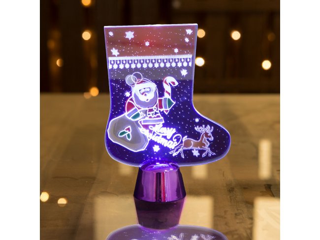 Vianočná LED dekorácia na stôl - lesklý podstavec - čižma - fialová - 15 cm