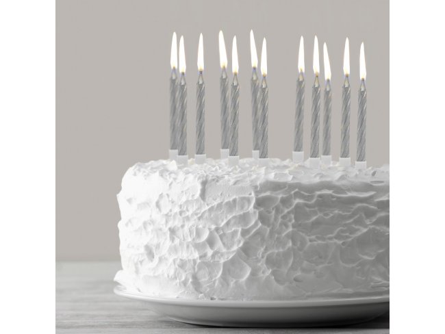 Sada sviečok na tortu - strieborné, 12 ks