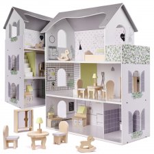 Domček pre bábiky MDF drevený s LED doplnkami - 70cm - sivý