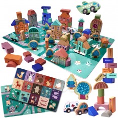 Náučné drevené kocky a puzzle - mesto - 181 ks