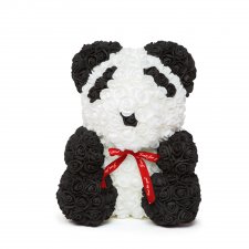Panda z ruží - s červenou mašľou - 40 cm