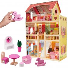 Drevený domček pre bábiky + ružový nábytok 90cm LED