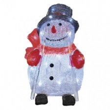 LED vianočný snehuliak, 28 cm, vonkajší aj vnútorný, studená biela, časovač