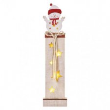 LED dekorácia drevená – snehuliak, 46 cm, 2x AA, vnútorná, teplá biela, časovač