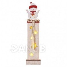 LED dekorácia drevená – snehuliak, 46 cm, 2x AA, vnútorná, teplá biela, časovač