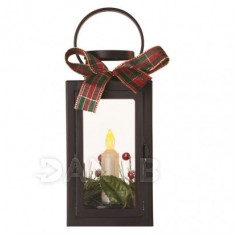 LED dekorácia – vianočný lampáš so sviečkou čierny, 22 cm, 3x AAA, vnútorný, vintage