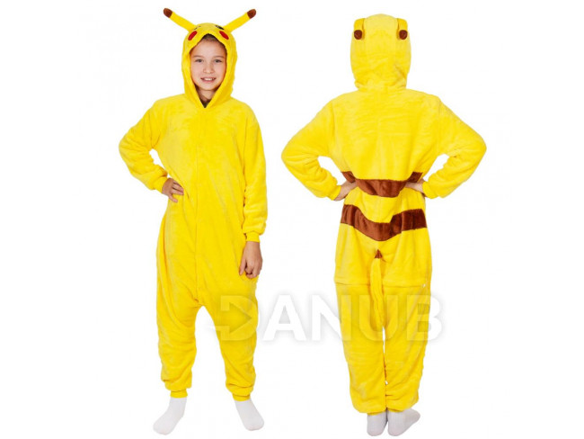 Plyšový overal Kigurumi - vzor pikachu - 120 -130 cm