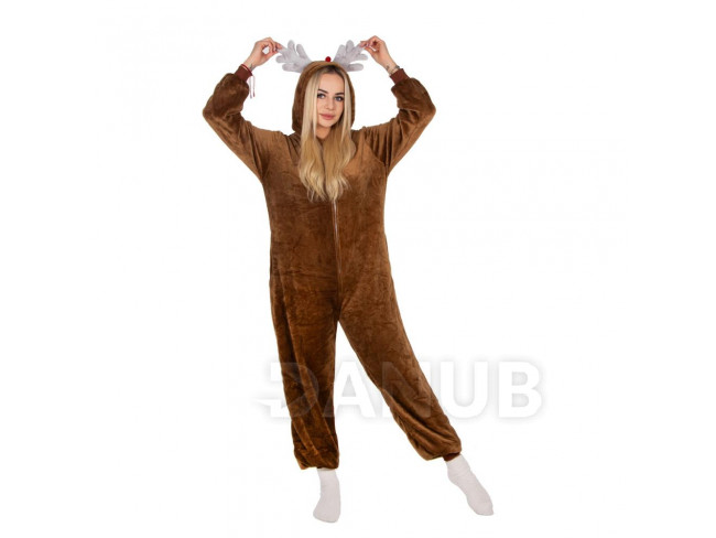 Plyšový overal Kigurumi - vzor sob - veľkosť S - 160 cm