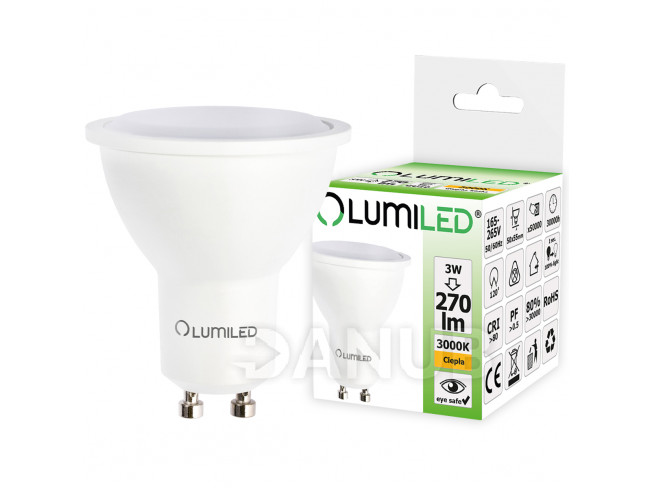 LED žiarovka GU10 - 3W = 30W 270lm - 3000K - Teplá - 120° - LUMILED