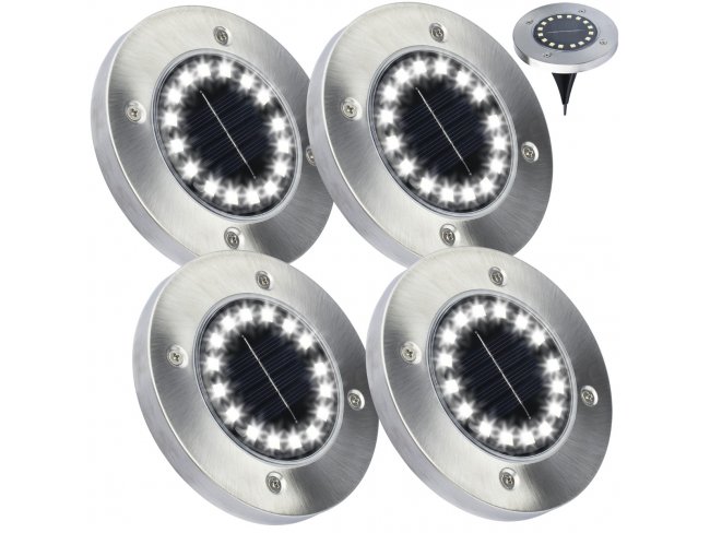 Záhradná solárna lampa 16x LED - zapustená - sada 4ks - studená biela