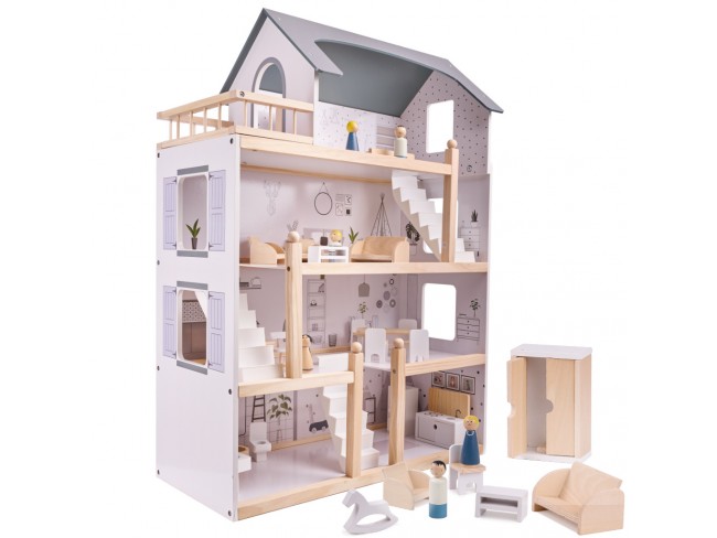 Drevený domček pre bábiky + nábytok - 80 cm