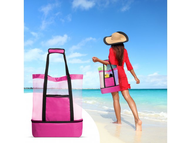Plážová taška - s termo priehradkou - ružová