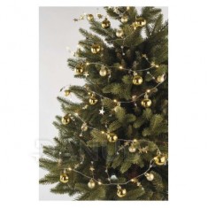 LED vianočná girlanda – zlaté guličky, 1,9 m, 2x AA, vnútorný, teplá biela, časovač