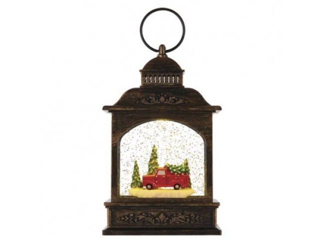 LED dekorácia – vianočný lampáš s autom, 21 cm, 3x AA, vnútorný, teplá biela, časovač