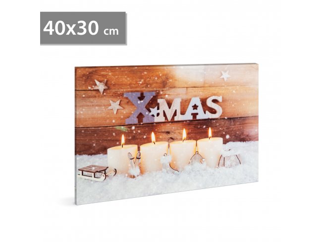 Vianočný LED obrázok - s vešiakom na stenu , 2 x AA, 40 x 30 cm