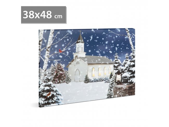 LED obraz na stenu - zimná krajina - 2 x AA, 48 x 38 cm