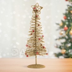 Trblietavý, kovový vianočný strom - 28 cm - zlatý