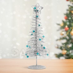 Trblietavý, kovový vianočný strom - 28 cm - strieborný