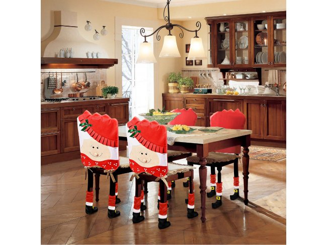 Vianočná dekorácia na stoličku sada - manželka mikuláša - 47 x 75 cm - biela/červená