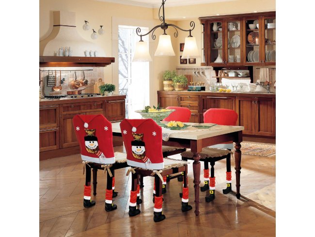Vianočná dekorácia na stoličku sada - Snehuliak - 50 x 60 cm - červená/biela