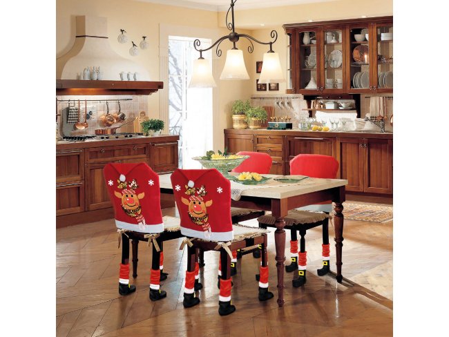 Vianočná dekorácia na stoličku sada - Sob - 50 x 60 cm - červená/biela